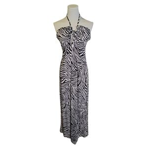 Soulmates Vintage Summer Black and White Zebra Halter Maxi Dress Size Small